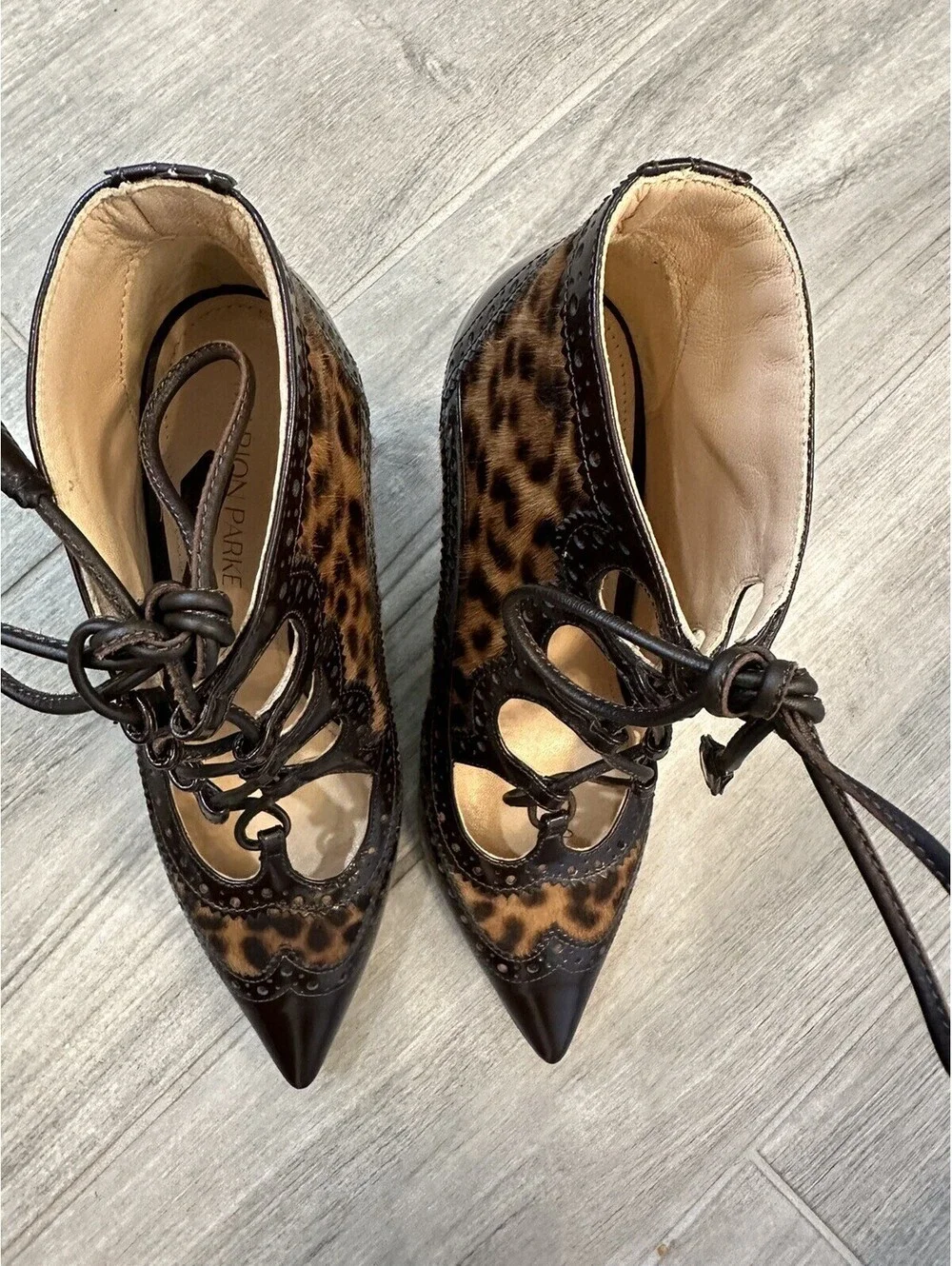 Marion Parke Animal Print Calf Hair Leather Miki Lace Up Pumps Size 5 Italy